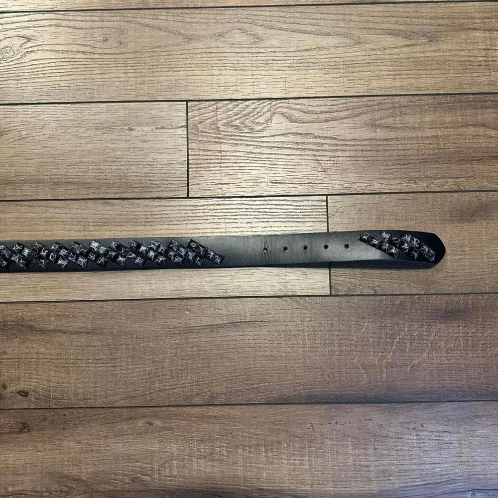 Black and white studded leather belt‎ goth scene emo style size 36
